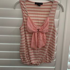 LIVING DOLL 𝅺Pink Stripe Sleeveless Knit Top With Polka Dot Chiffon Bow Detail!